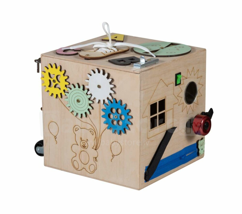 Ikonka Art.KX4631 Wooden sensory manipulation cube 20.5cm - Catalog / Toys  & Games / By age /  - Kids online store