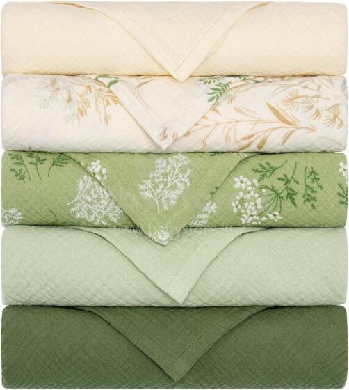 Yukkidds Muslin Cloths Art.1017 Green Leaf  Kvaliteetne bambusmusliinist mähkimisrätik, 5 tk (60x60 cm)