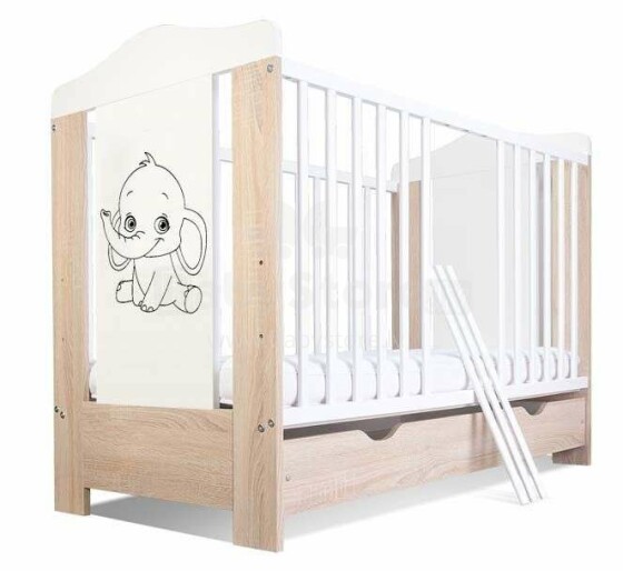 BoboBaby Ella Elephant Art.22903 Light Oak 109  деткая кроватка для малышей  с ящиком 120х60см