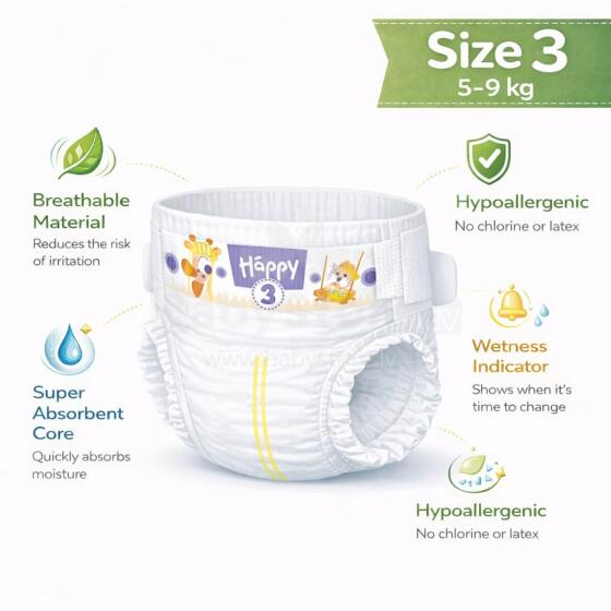 Happy Midi Beebimähkmed 3, suurus alates 5-9 kg, 1 tk.