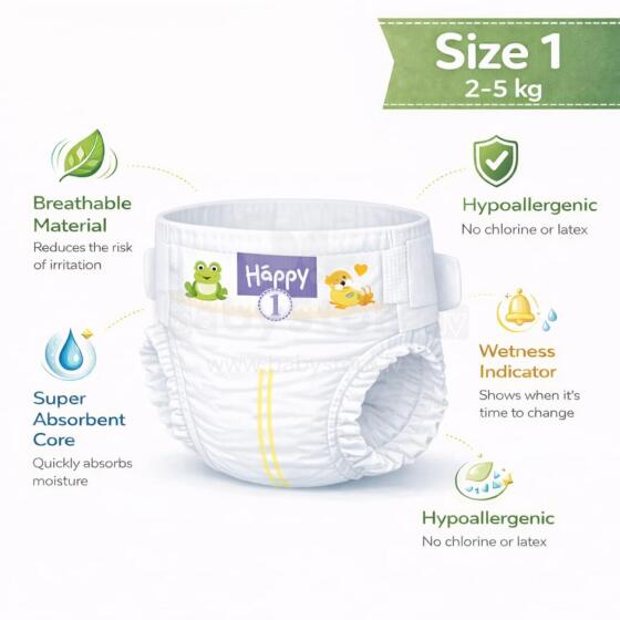 Happy Newborn Beebimähkmed 1, suurus alates 2-5 kg, 1 tk.