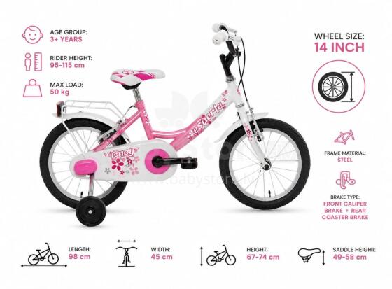 Esperia Kids Bike Junior Game Girl 14 Art.Art.9700 Laste jalgratas täispuhutavate rataste ja terasraamiga