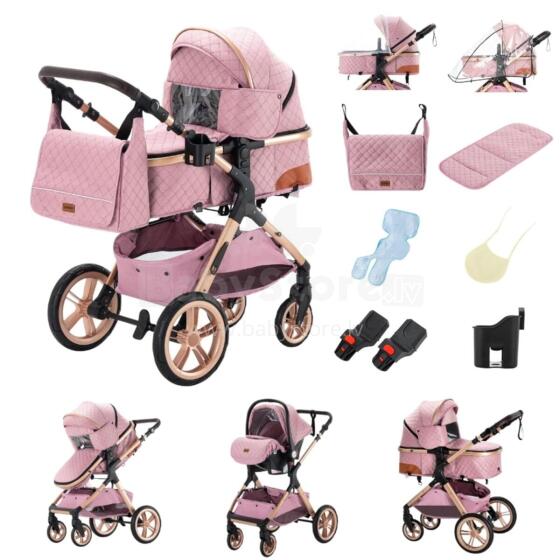 Kidsworld Stoller 3 in 1 Art.120859 Pink Universaalne 3-ühes jalutuskäru