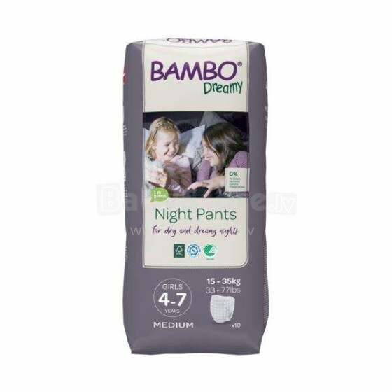 Bambo Dreamy Night Pants  Art.NBAMB9867 Girls  Экологические подгузники-трусики детям от 4 до 7 лет (15-35кг) ,10 шт.