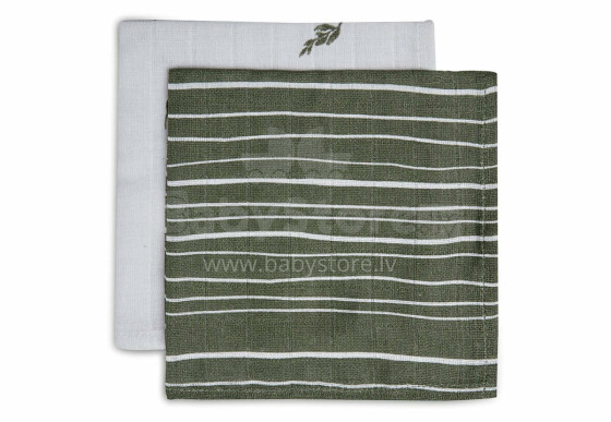 Jollein Muslin Mouth Cloth Stripe & Olive Leaf Green GOTS Art.537-848-66094
