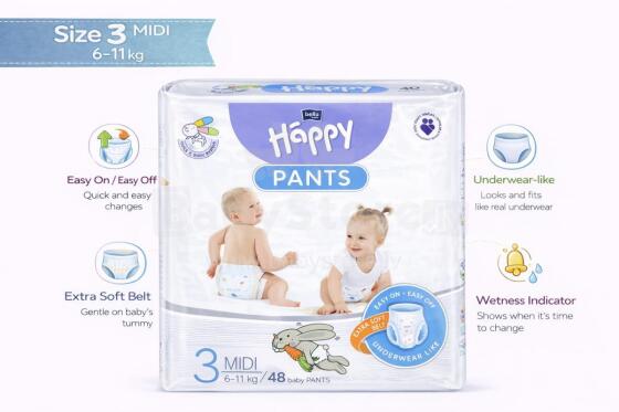 Happy Pants Midi Art.BB-055-MU48-002 Baby mähkmed-aluspüksid 4 suurusega 6-11 kg, 48 tk.
