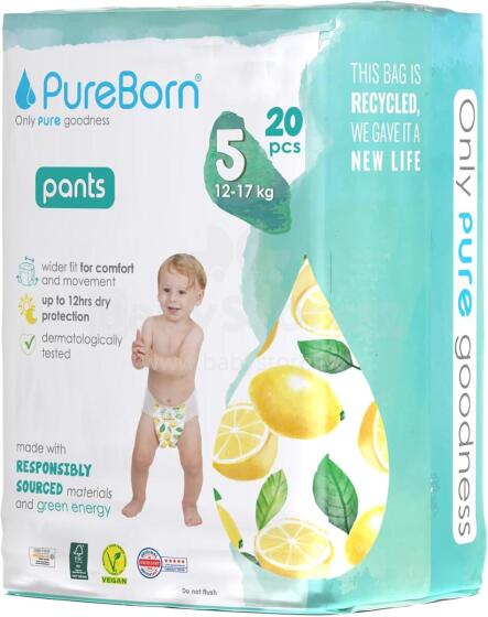 Pureborn  Organic Bamboo Pants Art.132347  Keskkonnasõbralikud mähkmete aluspüksid suurus 5, 12-17 kg