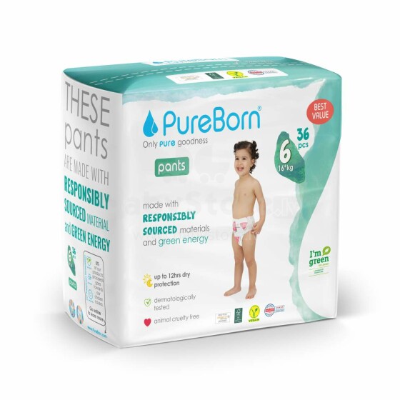 Pureborn  Organic Bamboo Pants Art.132348 Ecological diaper panties size 6, 16+ kg