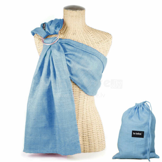 La bebe™ Nursing Sling Cotton Art.141914 Blue  Слинг из хлопка с кольцами (для детей до 36 месяцев) + мешочек для хранения