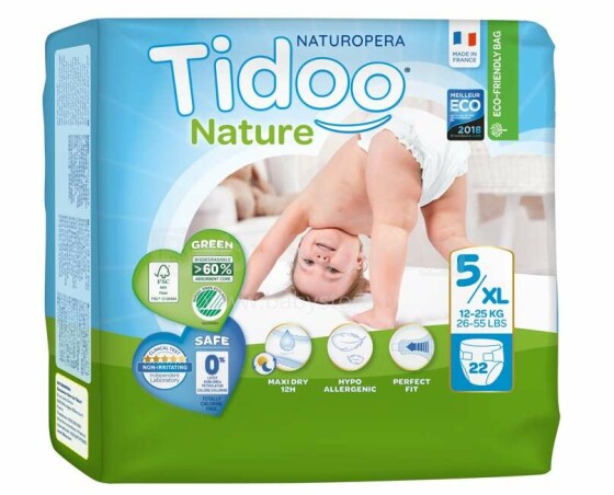 Tidoo Nature Art.142570 Ecological diapers XL size 11-25kg, 22 pcs.