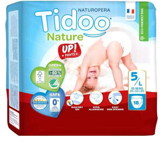 Tidoo Nature Pants Art.142614 Ökoloogilised mähkmepüksid L suurus 12-18 kg, 18 tk.