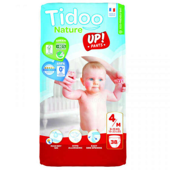 Tidoo Nature Pants Art.142636 Ökoloogilised mähkmepüksid M suurus 8-15 kg, 38 tk.