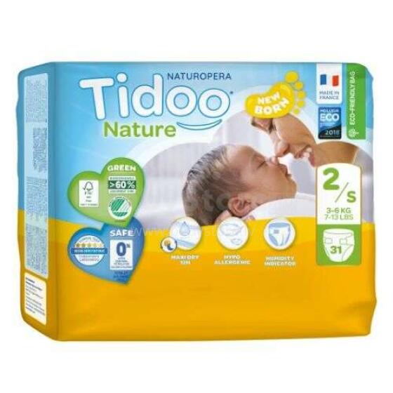 Tidoo Nature Newborn Art.142637 Ökoloogilised mähkmed S suurus 3-6 kg, 31 tk.