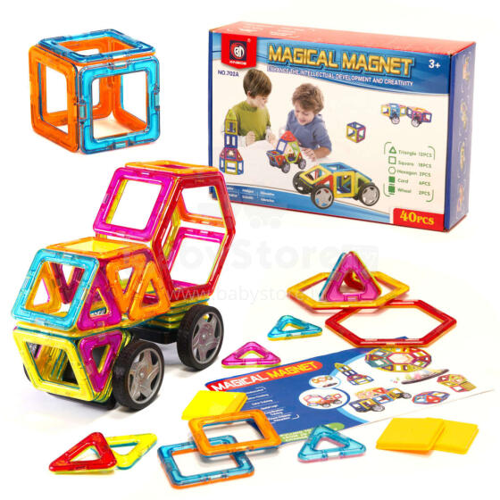 Ikonka Art.KX9680 Värvilised magnetplokid MAGICAL MAGNET 40 PUH