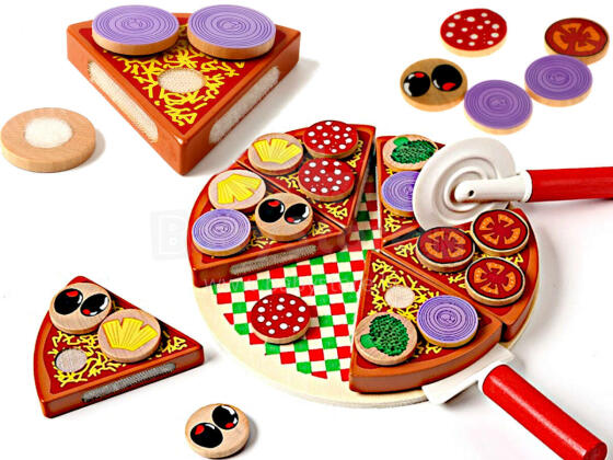 Ikonka Art.KX7728 Pizzatoodete puidust mängukomplekt koos tarvikutega