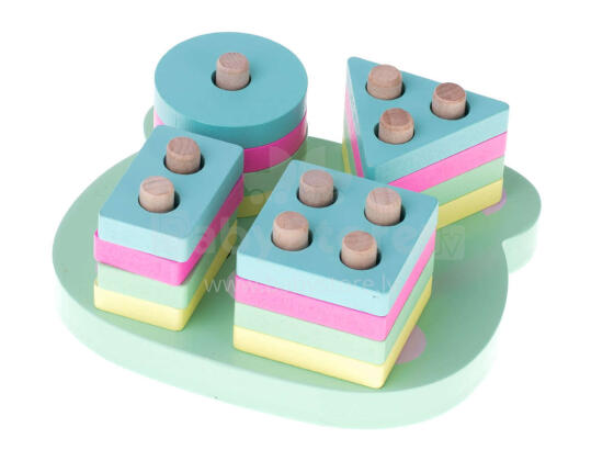 Ikonka Art.KX6900 Puidust sorteerija sobitamine kujundeid puzzle 4 tornid