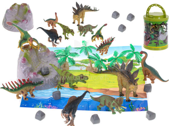 Ikonka Art.KX5840 Dinosauruste loomafiguurid 7tk + matt ja tarvikute komplekt