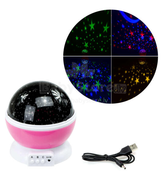 Ikonka Art.KX7814_1 Tähtede prožektor öine valgustus 2in1 USB roosa