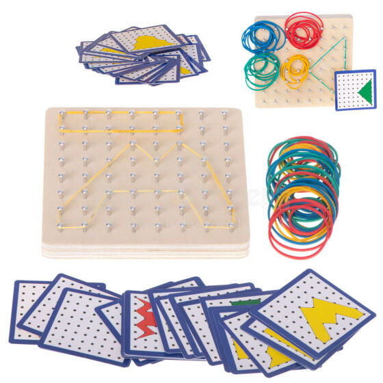 Ikonka Art.KX5177 Geoboard geoplan puidust pusle, mis loob kujundeid kummipaeladega
