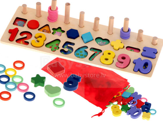 Ikonka Art.KX6209 Montessori puidust numbrite sorteerija 3in1 13x36cm
