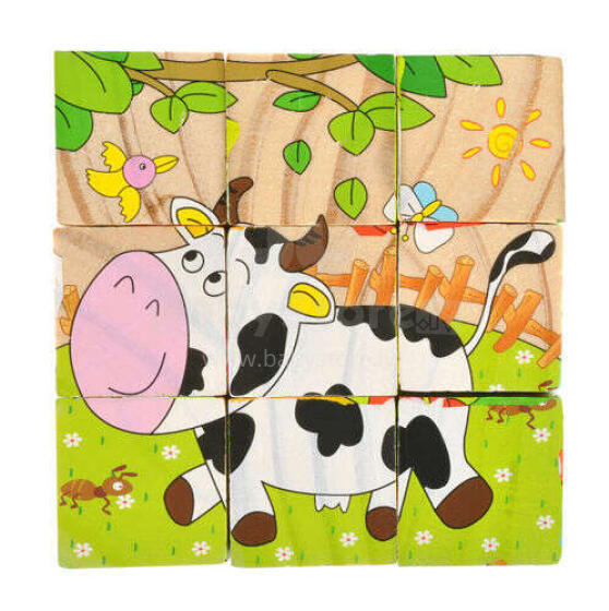 Ikonka Art.KX7878 Hariduslike puuklotside Farm puzzle 9el.