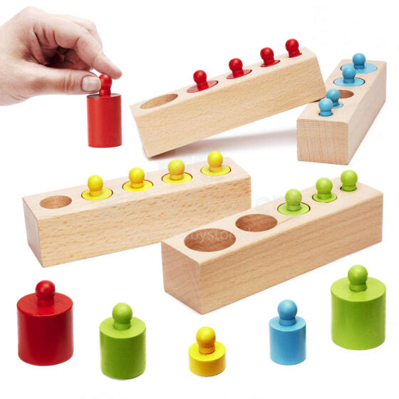 Ikonka Art.KX6290 Montessori puidust silindri kaalud värvilised