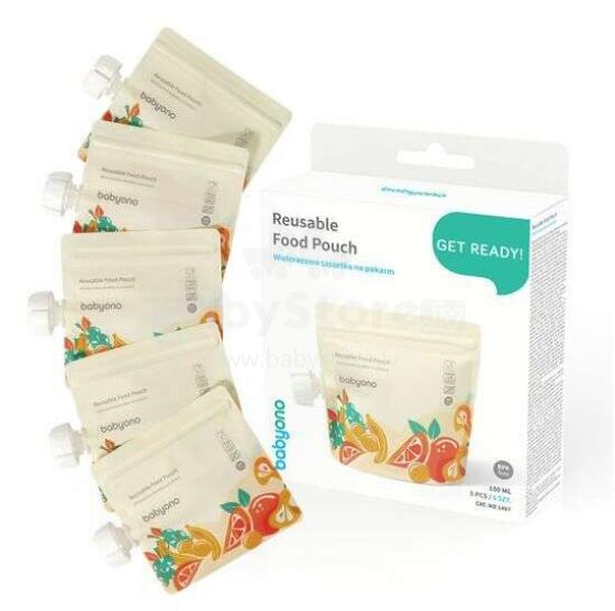 BabyOno Art.1407 TAASKASUTATAVAD TOIDUKOTIKUD 150ML 5 TK