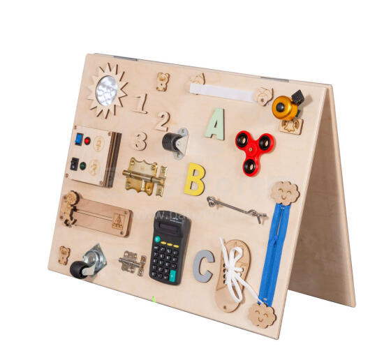 Bebe Basic Montessori Art.KX4628 Puidust sensoorne manipulatsioonilaud kahepoolne naturaalne