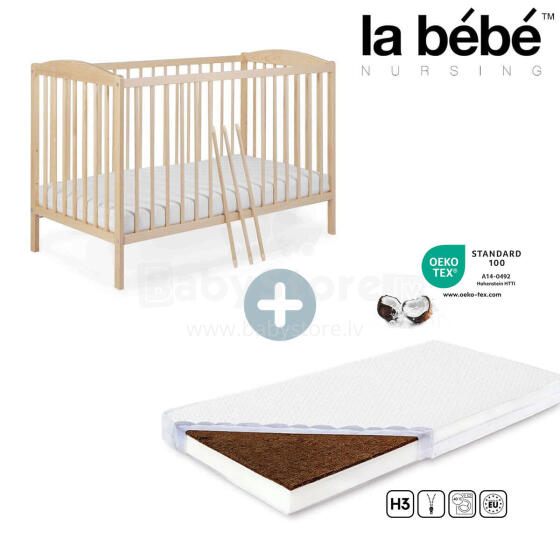 La bebe™ EcoBed Art.363619 Baby ECO Bed 120x60cm + Kingitus! Danpol Art.4208 Poroloon madrats beebivoodile 120x60 cm
