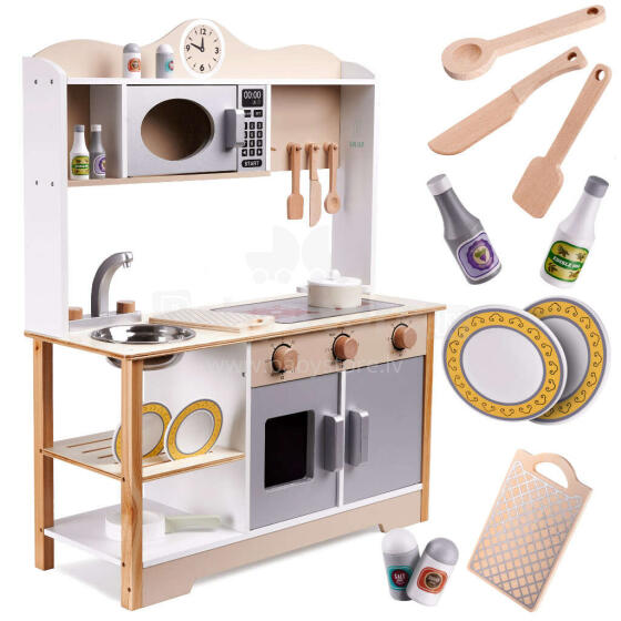 Ikonka Lulilo Art.KX5548 Laste puidust köök MDF KUKETO + tarvikud