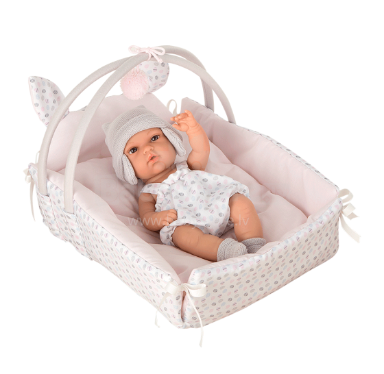 Arias Baby Doll Art.AR60284 Vastsündinud beebinukk täpilise voodiga, 33 cm
