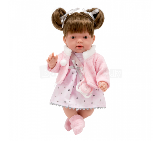 Arias Doll Art.AR60609 Tumedate juustega nukk roosas kleidis, 28 cm.