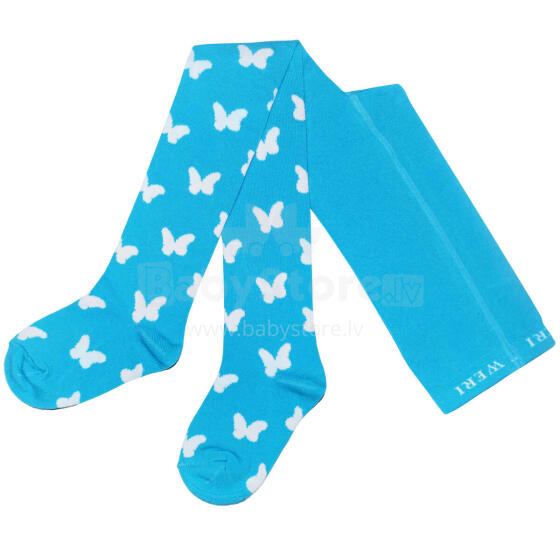 Weri Spezials Bērnu Zeķubikses White Butterflies Turquoise ART.SW-0267 Augstas kvalitātes bērnu kokvilnas Zeķubikses meitenēm