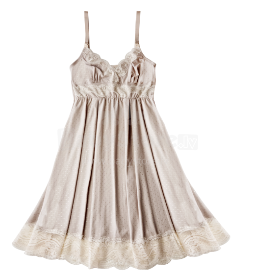 La Bebe™ Nursing Cotton Art.154279 Beige Maternity and Nursing Nightgown