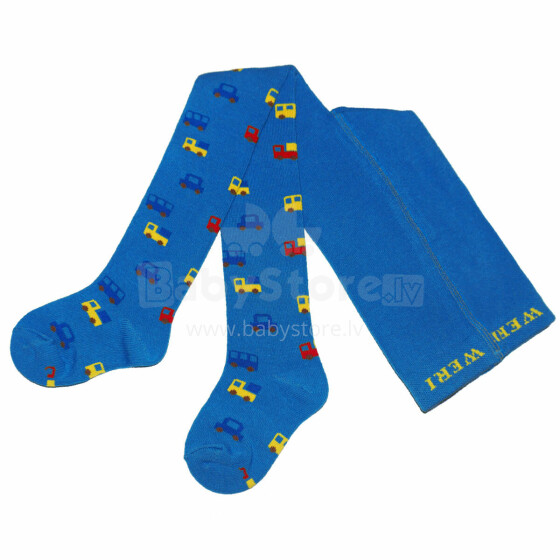 Weri Spezials Children's Tights Mini Cars Cornflower Blue ART.WERI-5177 High quality children's cotton tights for boys