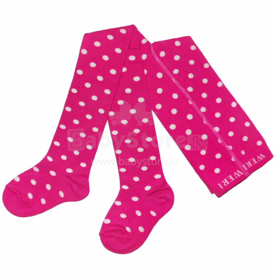 Weri Spezials Children's Tights White Dots Pink ART.SW-0125 High quality children's cotton tights for gilrs