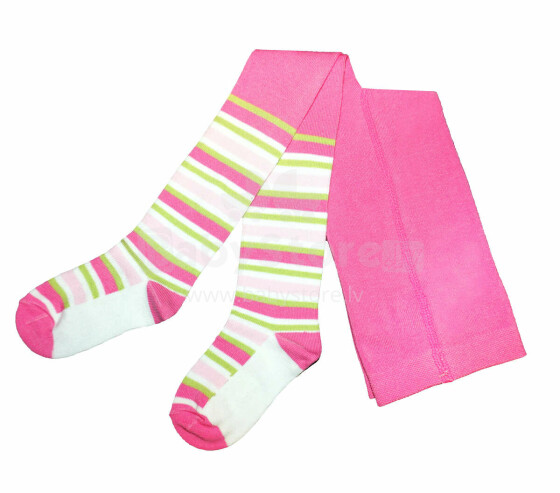 Weri Spezials Children's Tights Green Stripes Dark Pink ART.WERI-6163 High quality children's cotton tights for girls