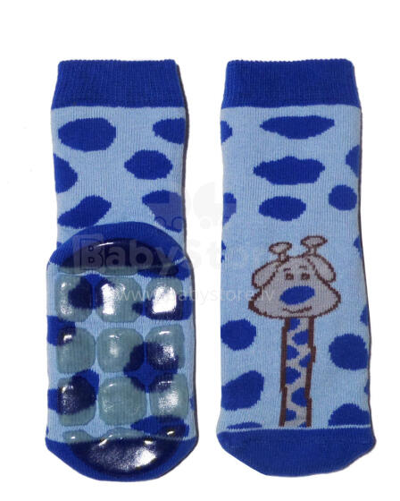 Weri Spezials Bērnu pretslīdes zeķes Giraffe Royal Blue ART.SW-0419 Augstas kvalitātes bērnu zeķes no kokvilnas ar pretslīdes pārklājumu