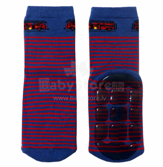 Weri Spezials Children's Non-Slip Socks Fire Truck Navy ART.SW-1125 High quality children's socks made of cotton with non-slip coating
