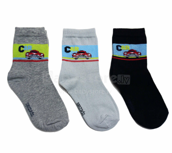 Weri Spezials Children's Socks Retro Cars Grey ART.WERI-6133 Pack of three high quality children's cotton socks