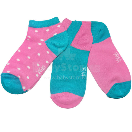 Weri Spezials Īsas Bērnu zeķes White Dots Pink ART.SW-1194 Trīs pāri īsas augstas kvalitātes kokvilnas bērnu zeķes
