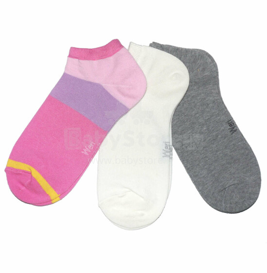 Weri Spezials Children's Sneaker Socks Modern Stripes Dark Pink ART.WERI-5013 Pack of three high quality children's cotton sneaker socks