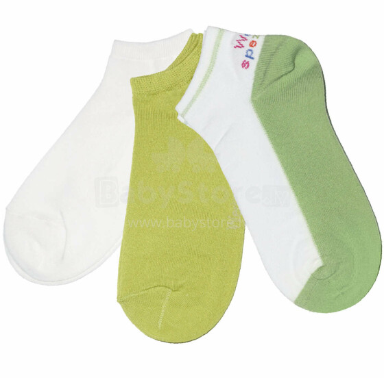 Weri Spezials Короткие Детские носки Duo Green and White ART.WERI-2701 Комплект из трех пар высококачественных коротких детских носков из хлопка