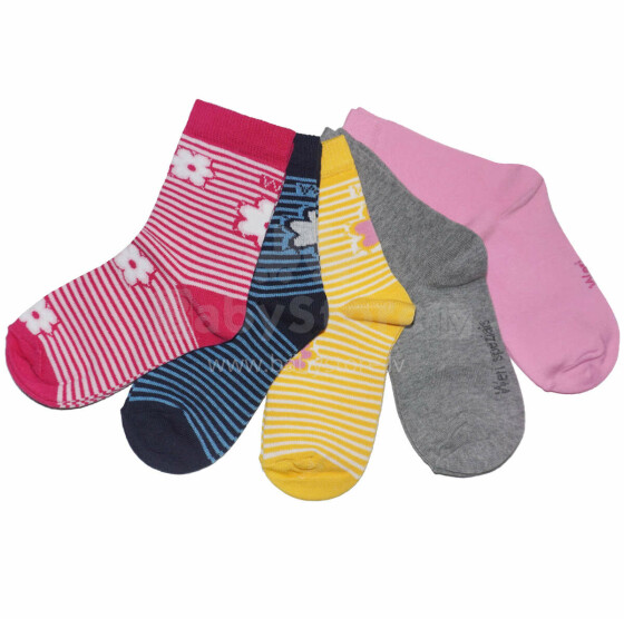 Weri Spezials Children's Socks Flowers and Stripes Multicolor ART.WERI-4305 Pack of five high quality children's cotton socks