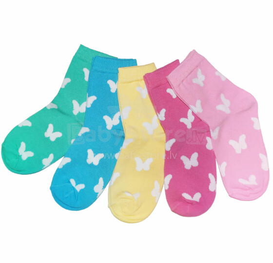 Weri Spezials Children's Socks White Butterflies Multicolor ART.WERI-4667 Pack of five high quality children's cotton socks