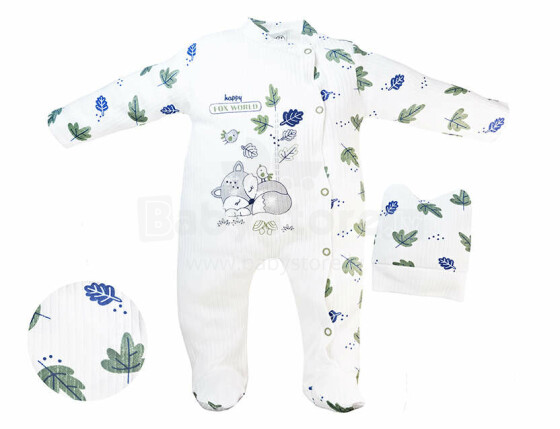 Necix's Happy Fox World Art.156386 Baby rompers with long sleeves and closed legs with green leaves
