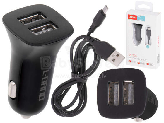 Ikonka Art.KX5333_1 L-BRNO autolaadija Dual USB + micro must