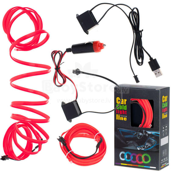 Ikonka Art.KX4956 LED ümbritsev valgustus auto / auto USB / 12V lint 3m punane