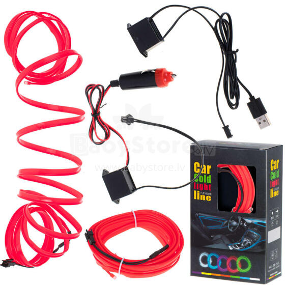 Ikonka Art.KX4955 LED ümbritsev valgustus autole / auto USB / 12V lint 5m punane