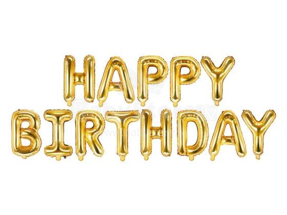 Ikonka Art.KX4574 Foolium õhupallid sünnipäevakaunistus Happy Birthday kuld 340cm x 35cm